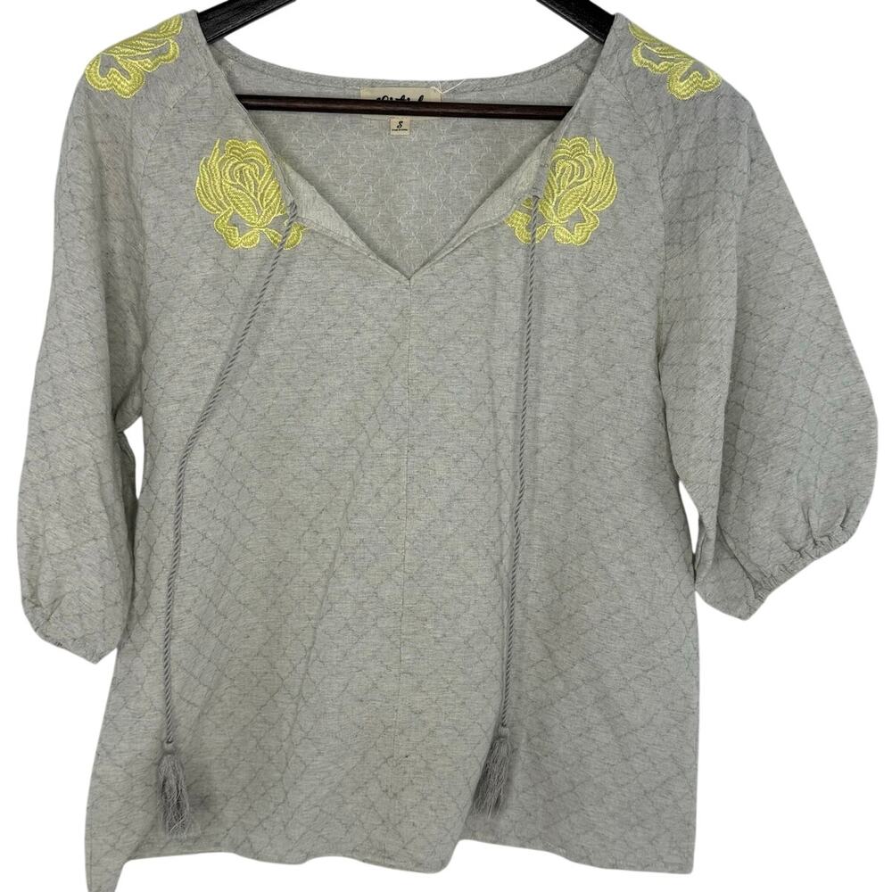 Listicle Gray Embroidered Peasant Blouse S